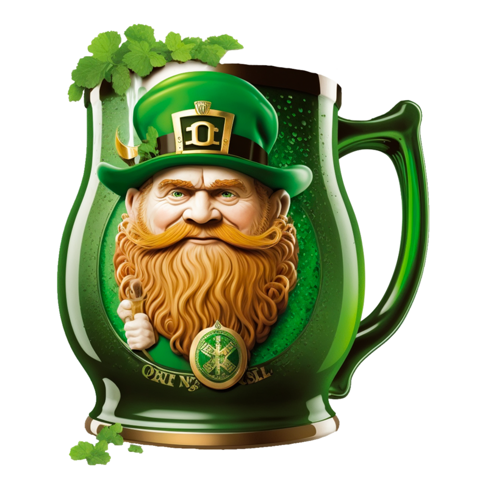 Saint patrick day leprechaun with mug of green beer png