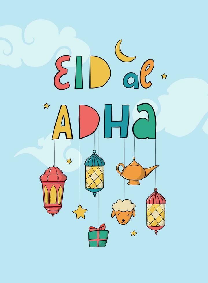 eid Alabama adha letras citar deocrado con garabatos en azul antecedentes para islámico saludo tarjetas, carteles, huellas dactilares, pancartas, invitaciones, etc. eps 10 vector