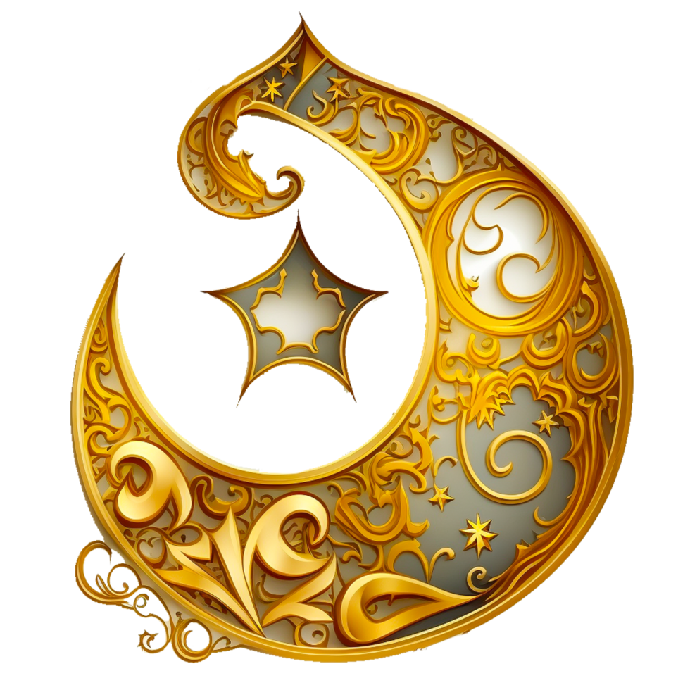 Sparkling golden crescent moon and star png