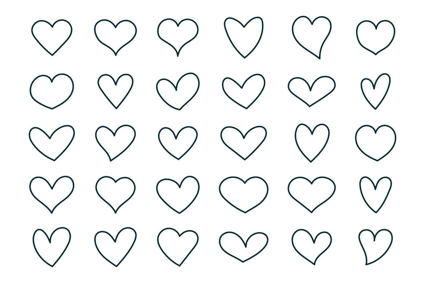 Heart set icons. Isolated hand drawn doodle sketch vector illustration.