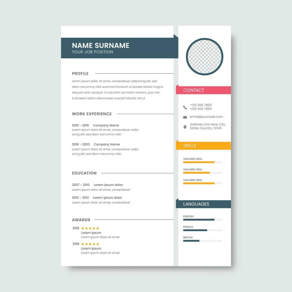 CV Template Or Resume Letterhead Layout With Given Space For Photo Edit. vector