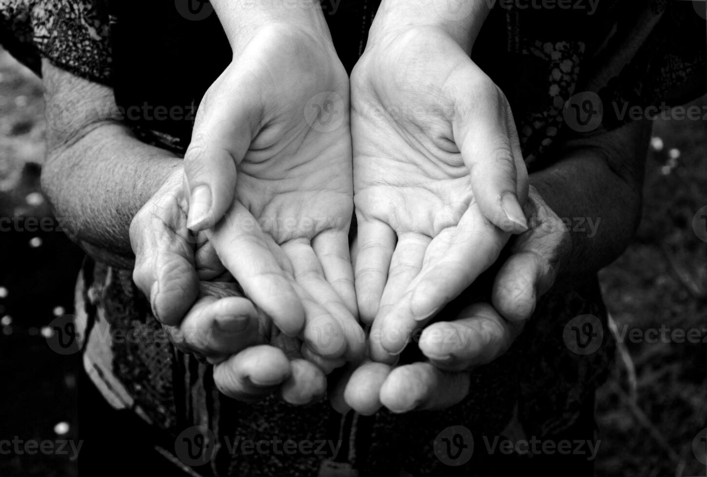 Empty hands in black and white photo