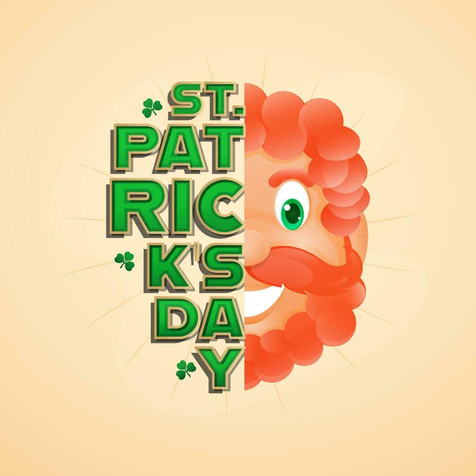 St. Patrick's Day Text With Leprechaun Man Face On Beige Background. vector