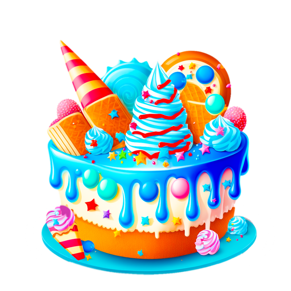Colorful birthday cake on transparent background png