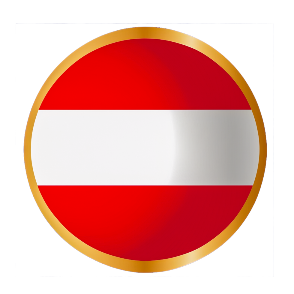 Austria flag circle shape button glass texture on transparent background png