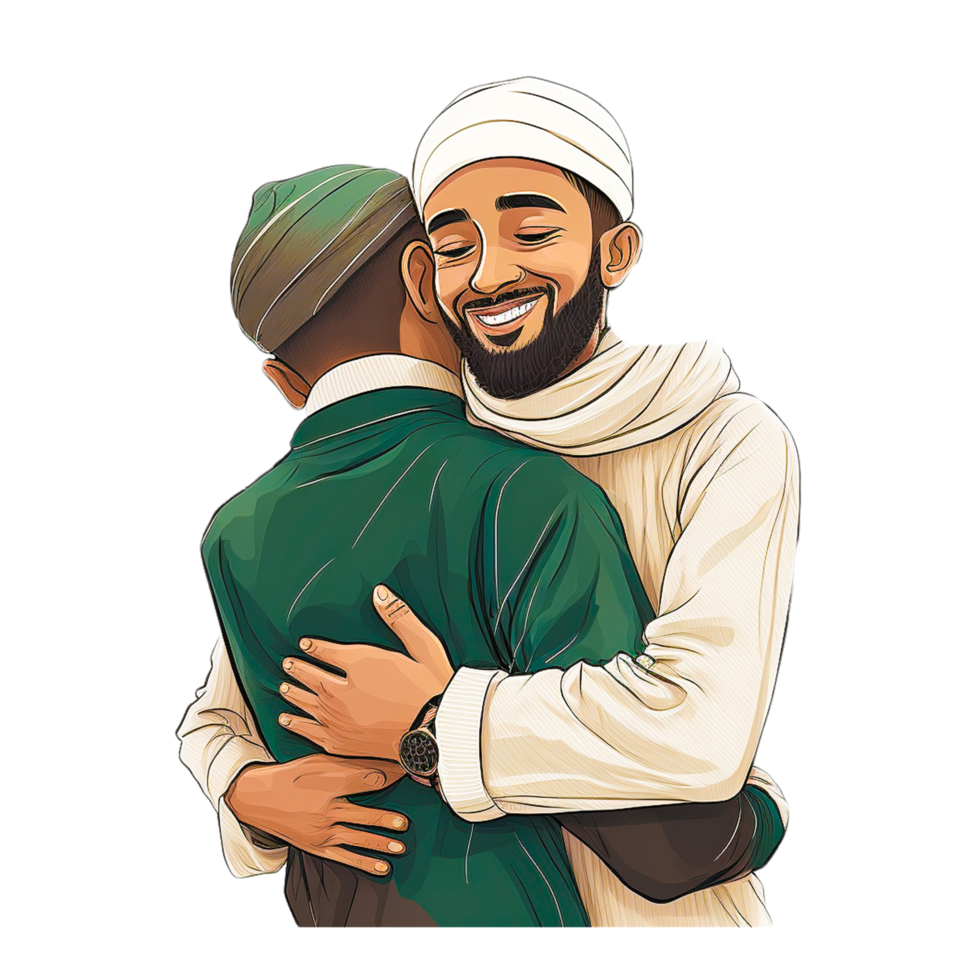 contento musulmano avatar abbracciare festeggiare eid al Fitr png