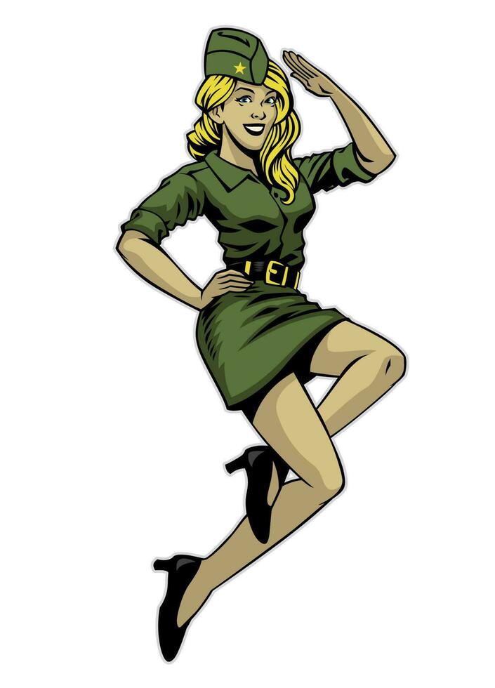 Vintage Pin Up Girl Army Soldier vector