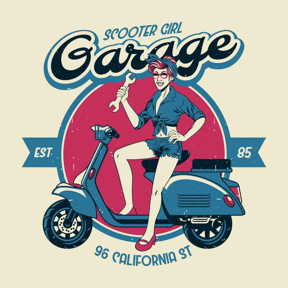 Scooter Garage Vintage girl vector