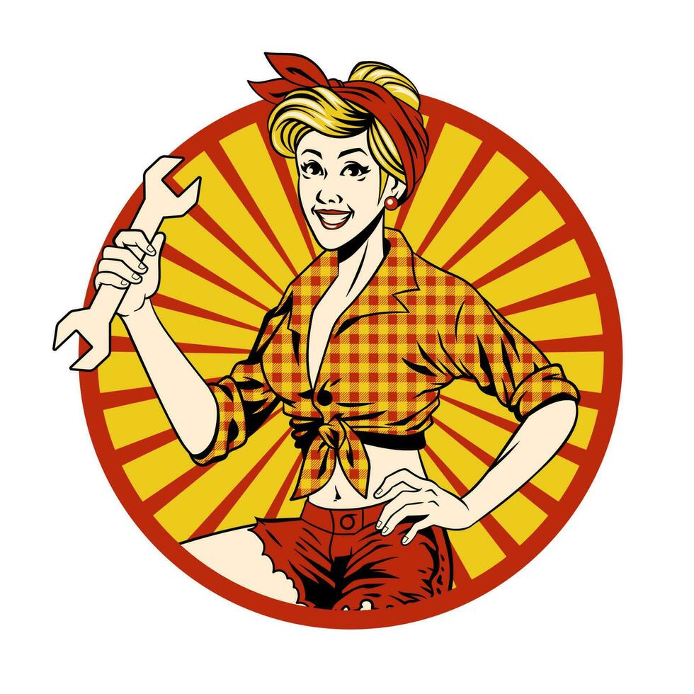 Vintage Pinup Mechanic Mascot Girl vector