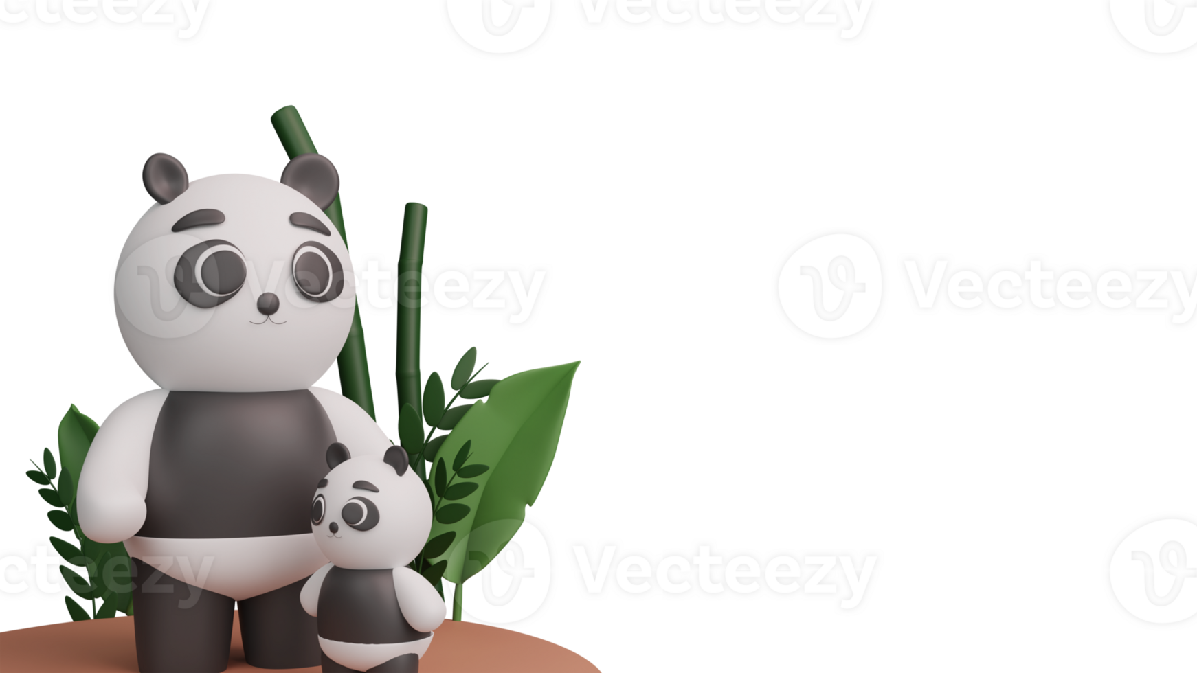 3D Render of Adorable Mother Panda Her Baby With Nature Background And Copy Space. png