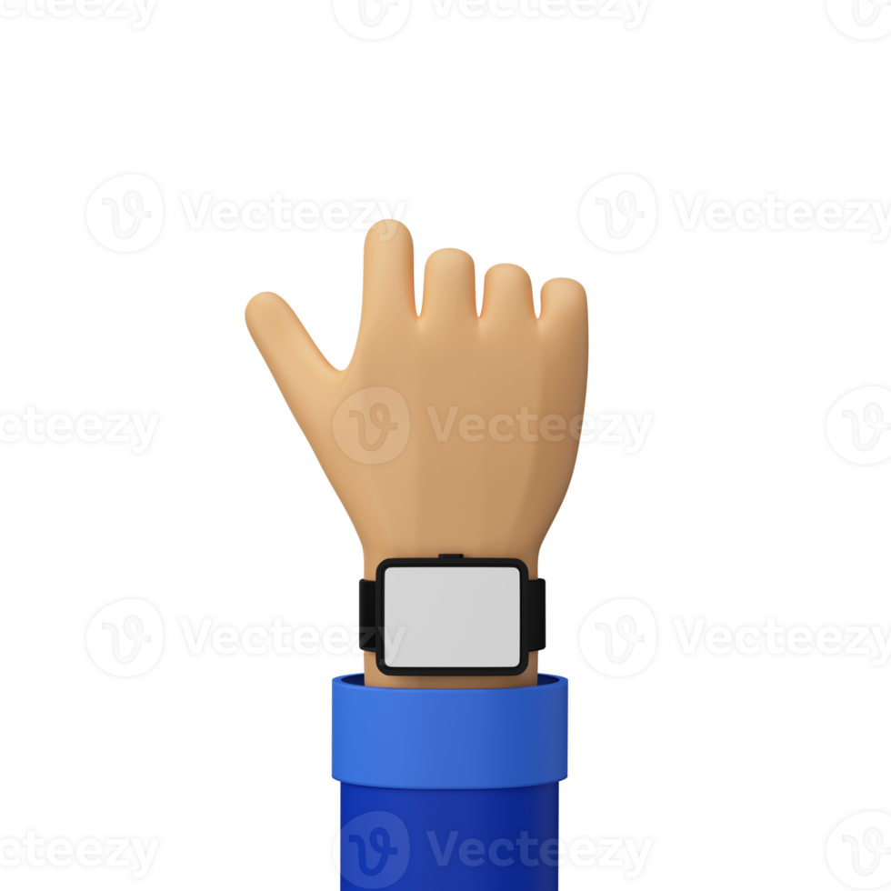 3D Render of Human Hand Showing Smart Wrist Watch. Blank Screen for your Product Advertisement or App Presentation. png