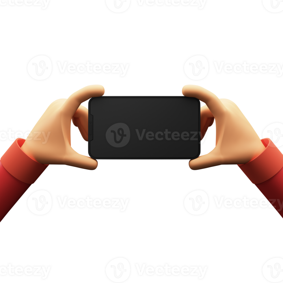 3D Render of Human Hand Streaming or Holding Smart Phone or Tablet. Blank Screen for your Product Advertisement or App Presentation. png