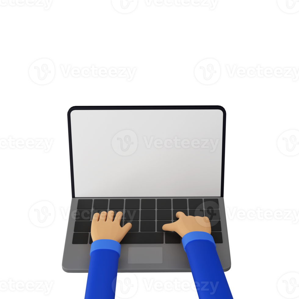 3D Render of Human Hands Typing on Laptop with Blank Screen for your Product Advertisement, Website or Landing Page Presentation etc. png