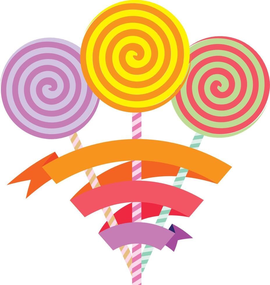 colorful lollipops candy with a ribbon around vector