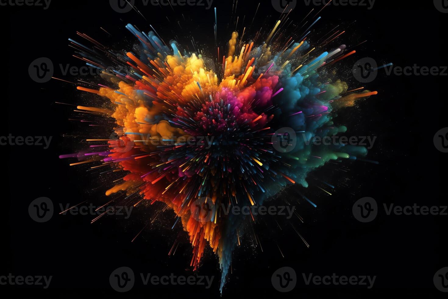 Colorful heart explosion on black background. photo