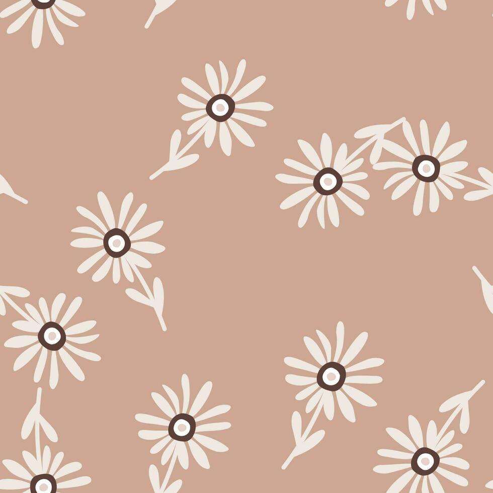 Decorative simple chamomile flower seamless pattern. Simple floral endless background. vector