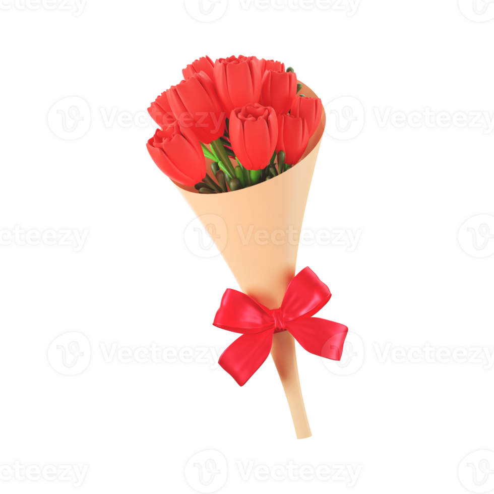 Red Rose Bouquet Icon In 3D Render. png