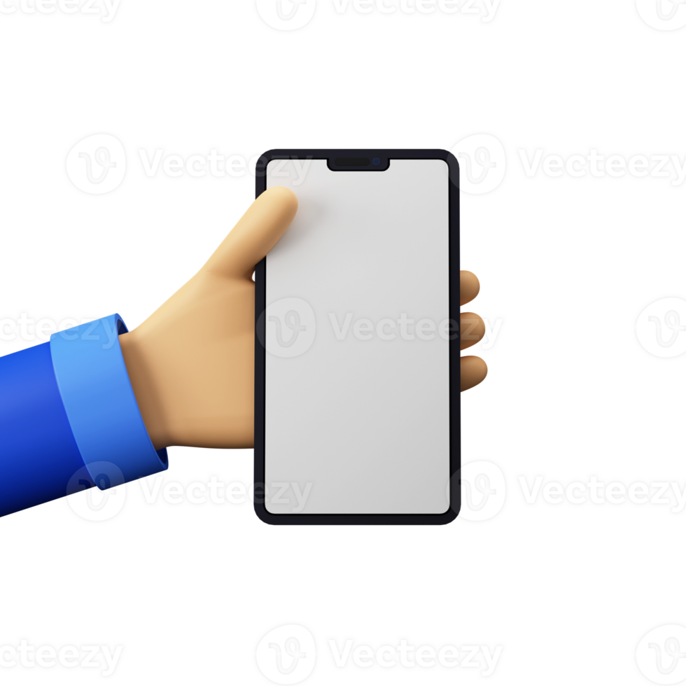 3D Render of Human Hand Holding Smart Phone. Blank Screen for your Product Advertisement or App Presentation. png