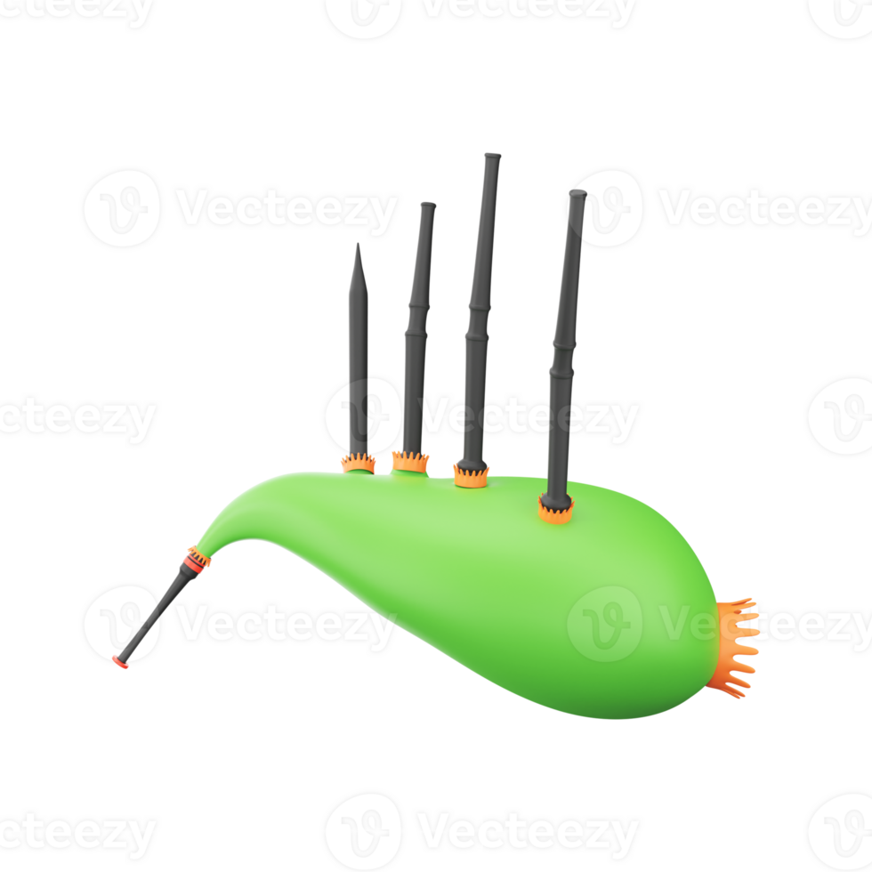 3D Rendering of Bagpipe Element In Green And Black Color. png