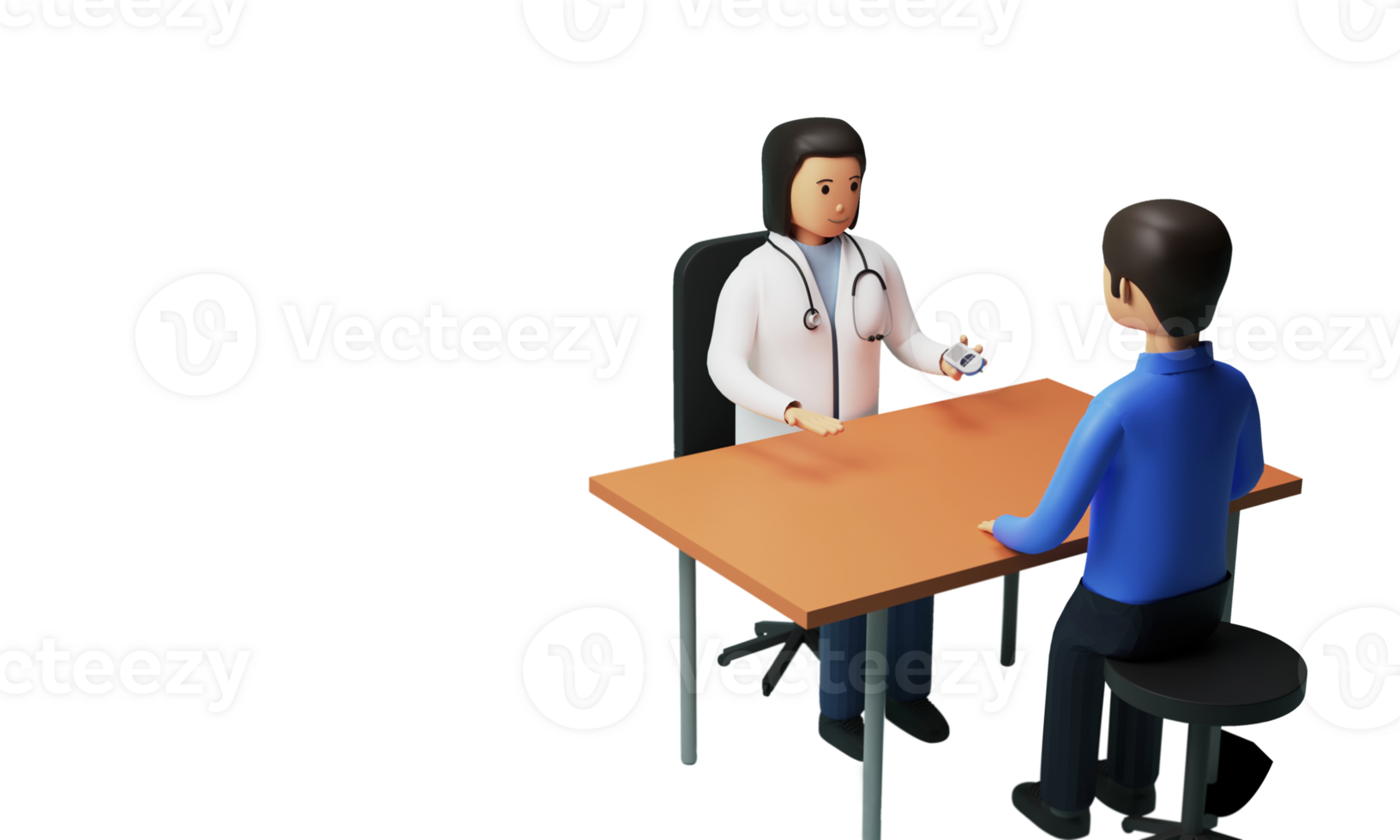 3D Render Of Female Doctor Measuring Of Blood Sugar For Diabetic Patient In Clinic. png