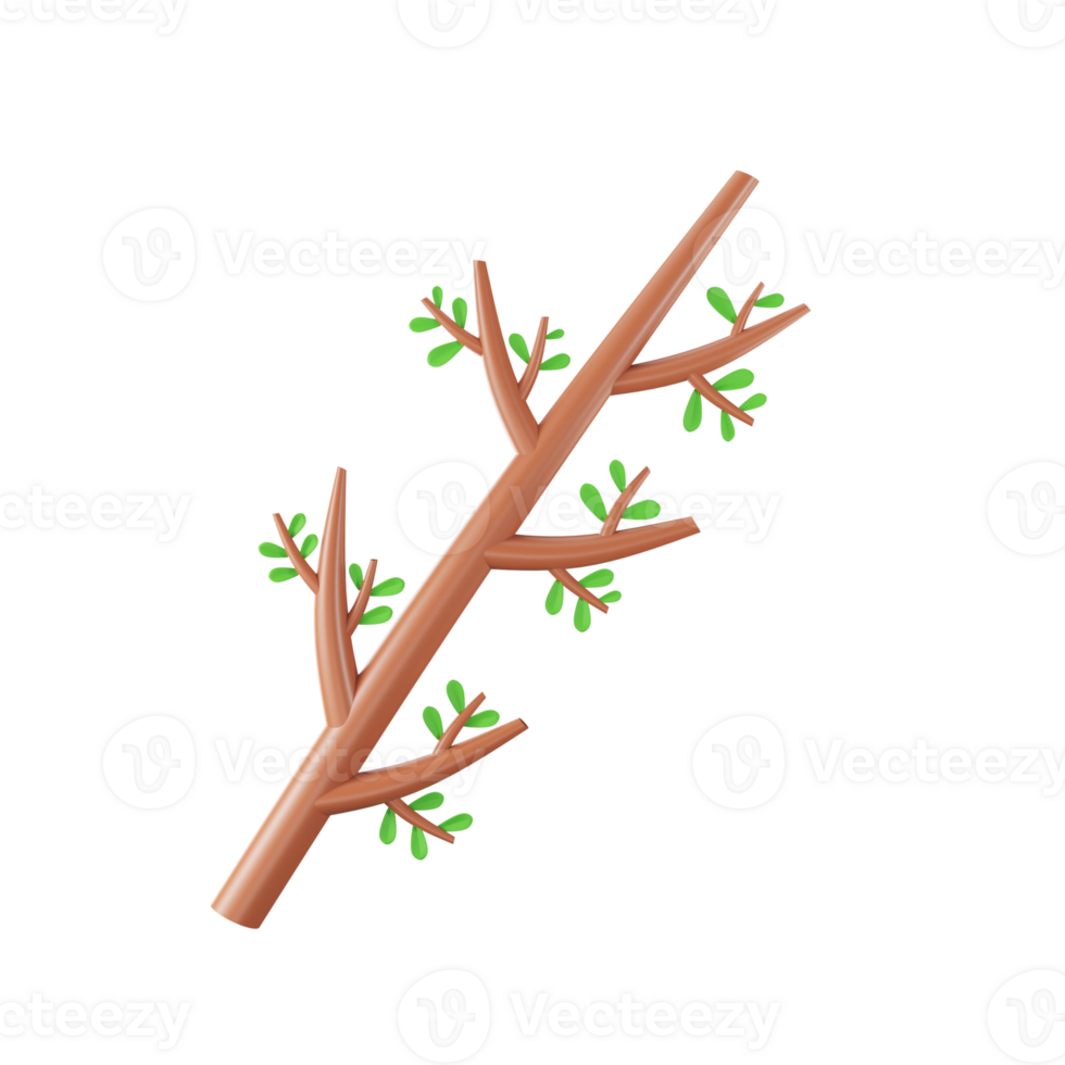 3D Render of Tree Branch Element In Green And Brown Color. png