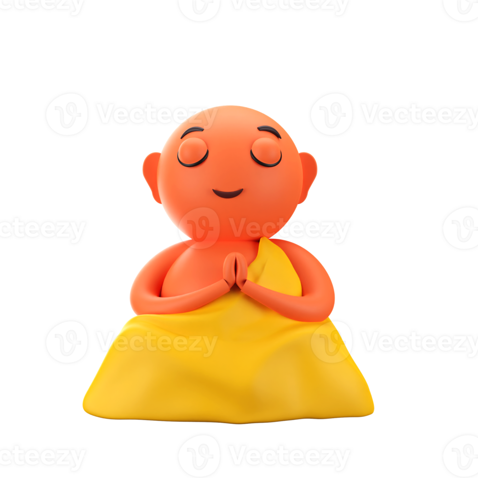 3D Render Style Cute Buddhism Man Sitting In Meditation Pose. png