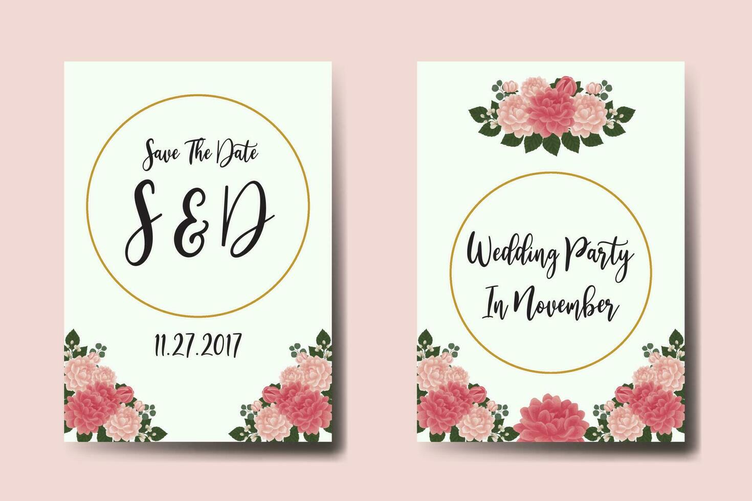 Wedding invitation frame set, floral watercolor Digital hand drawn Dahlia Flower design Invitation Card Template vector