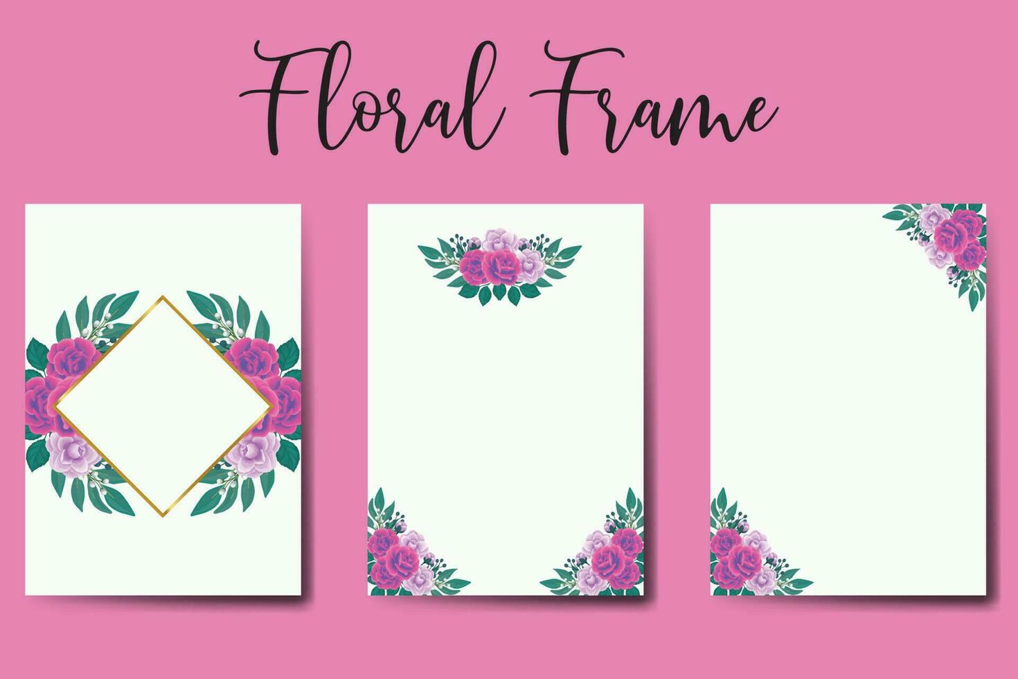 Wedding invitation frame set, floral watercolor Digital hand drawn Purple Anemone Flower design Invitation Card Template vector