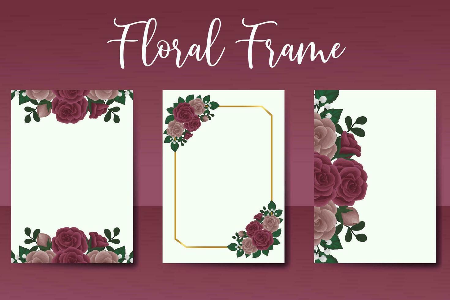 Wedding invitation frame set, floral watercolor Digital hand drawn Maroon Rose Flower design Invitation Card Template vector