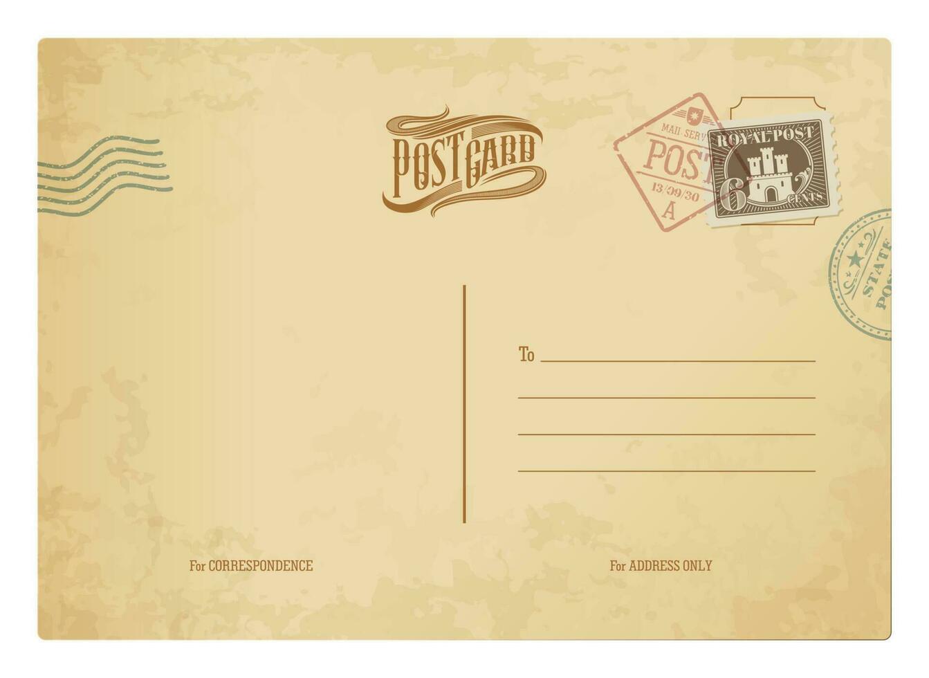 Postcard vintage stamps, retro post card or postal vector