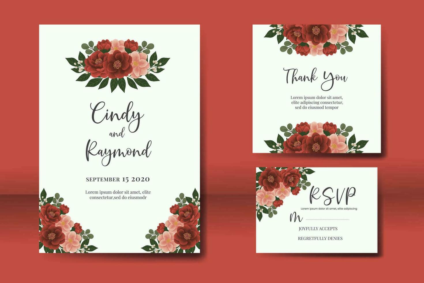 Boda invitación marco colocar, floral acuarela digital mano dibujado rojo camelia flor diseño invitación tarjeta modelo vector