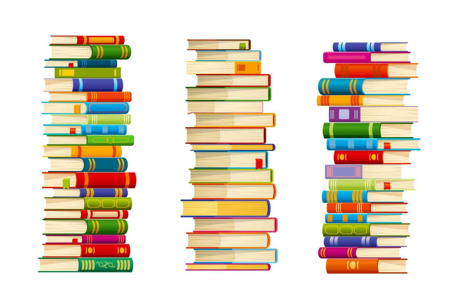 High book stacks or pile, library textbooks heaps vector