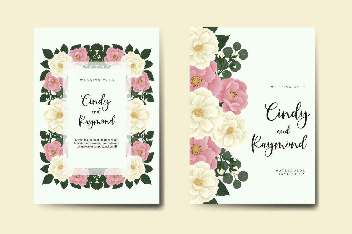 Wedding invitation frame set, floral watercolor Digital hand drawn Mini Rose Flower design Invitation Card Template vector