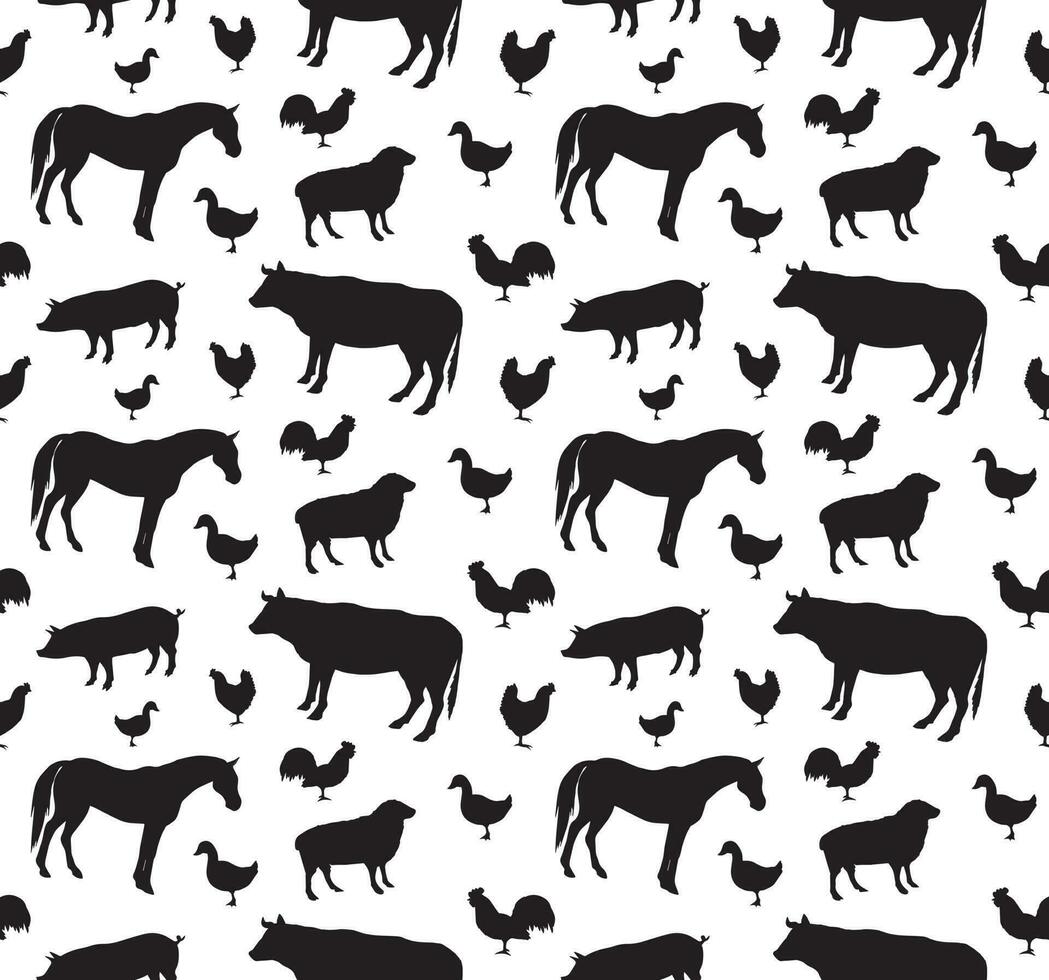 Seamless pattern of domestic animals silhouette vector