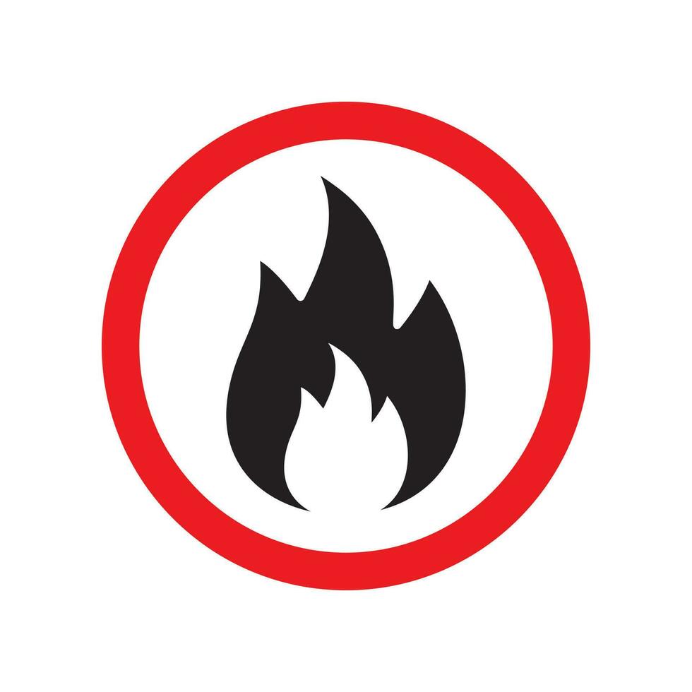 Vector flat black no fire icon in red circle