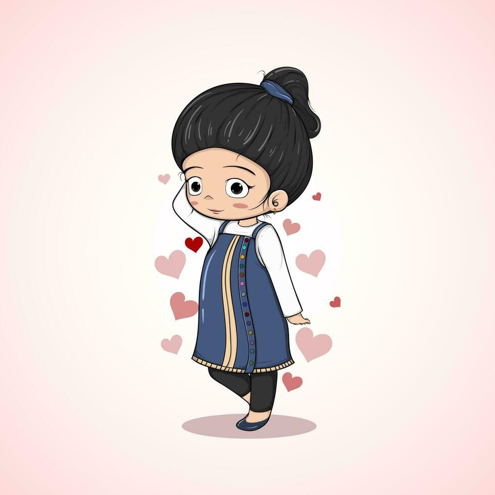 Cute Cartoon Girl Mascot Design Vector Illustration