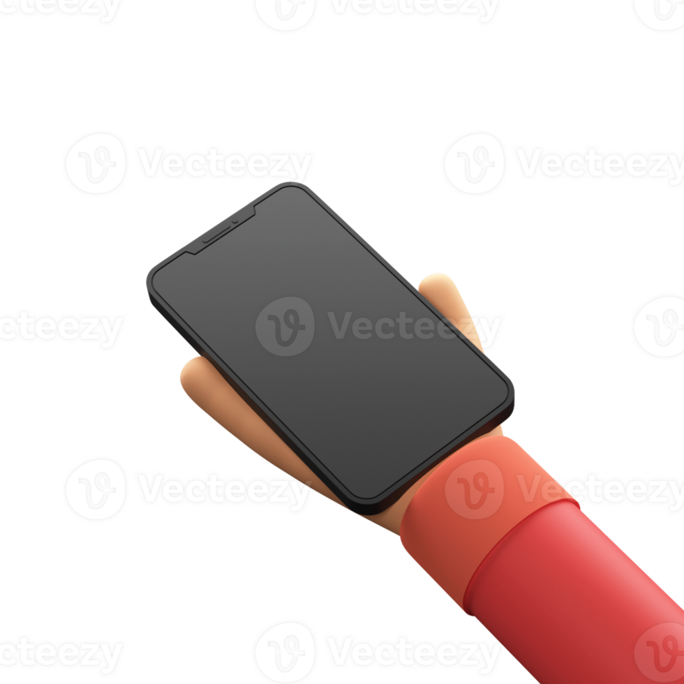 3D Render of Human Hand Holding Smart Phone. Blank Screen for your Product Advertisement or App Presentation. Design from Top View. png