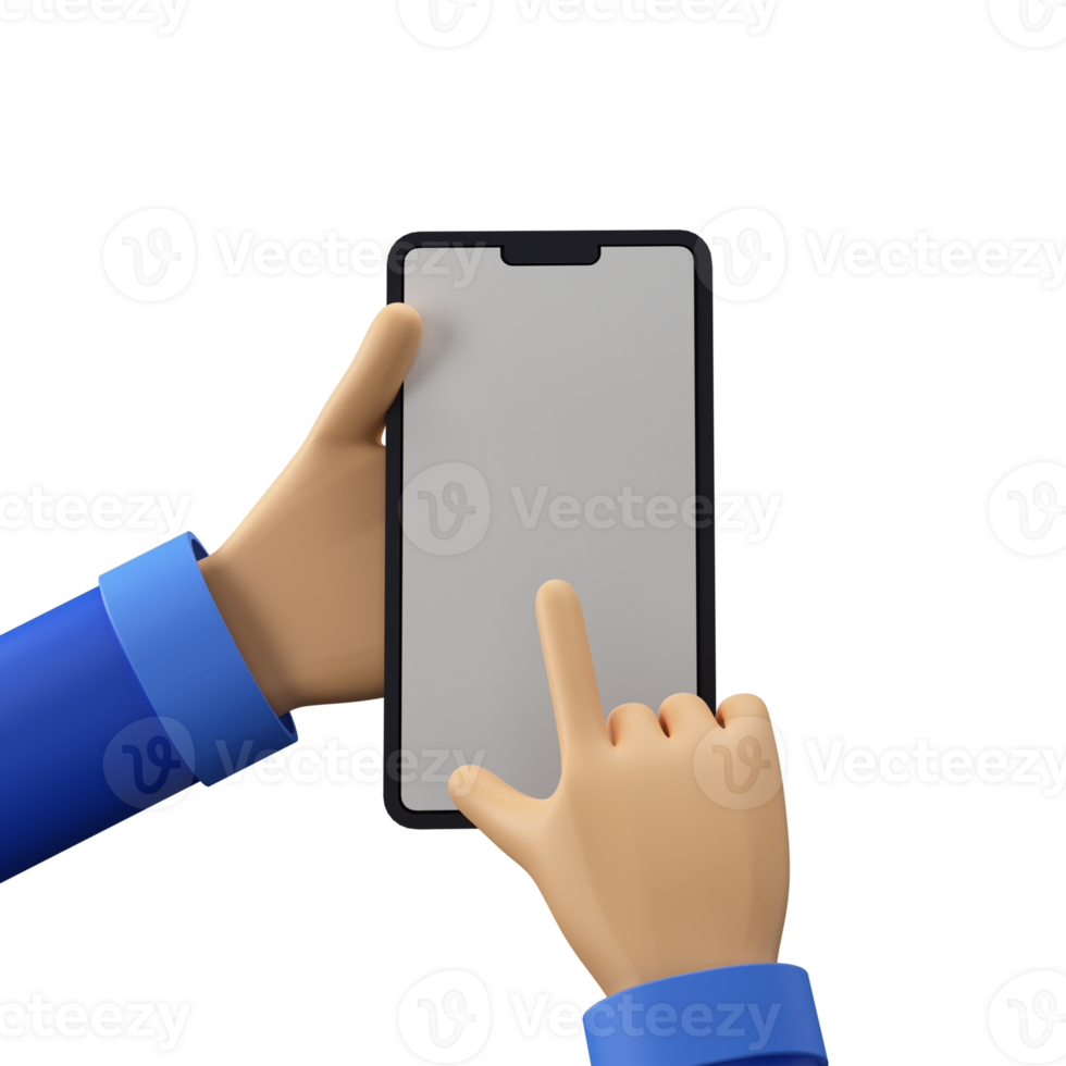 3d geven van menselijk hand- scrollen slim telefoon. blanco scherm voor uw Product advertentie of app presentatie. png