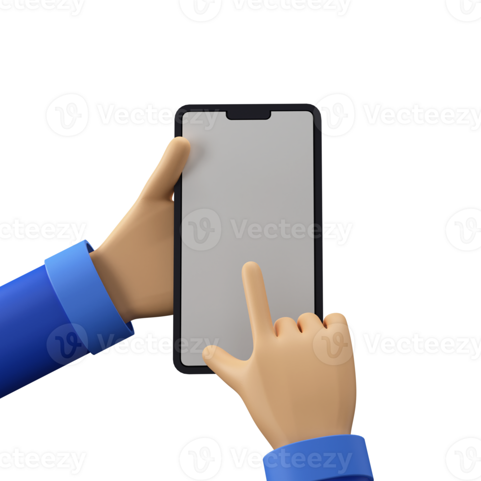 3D Render of Human Hand Scrolling Smart Phone. Blank Screen for your Product Advertisement or App Presentation. png