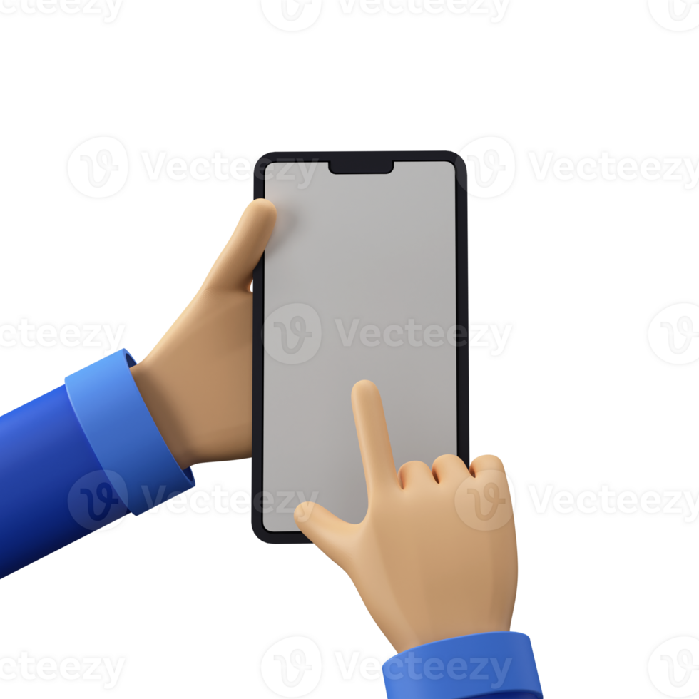 3d hacer de humano mano desplazamiento inteligente teléfono. blanco pantalla para tu producto anuncio o aplicación presentación. png
