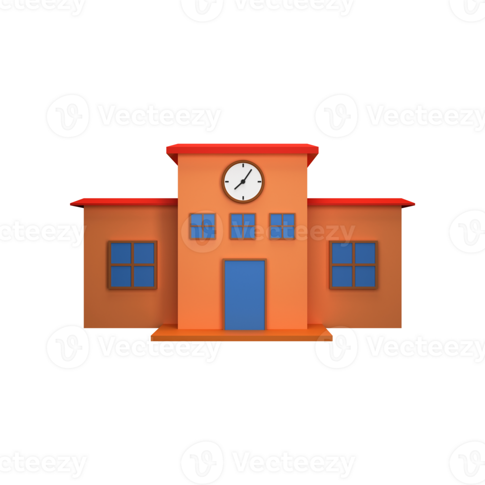 3D Rendering Retro Educational Building Icon In Orange Color. png