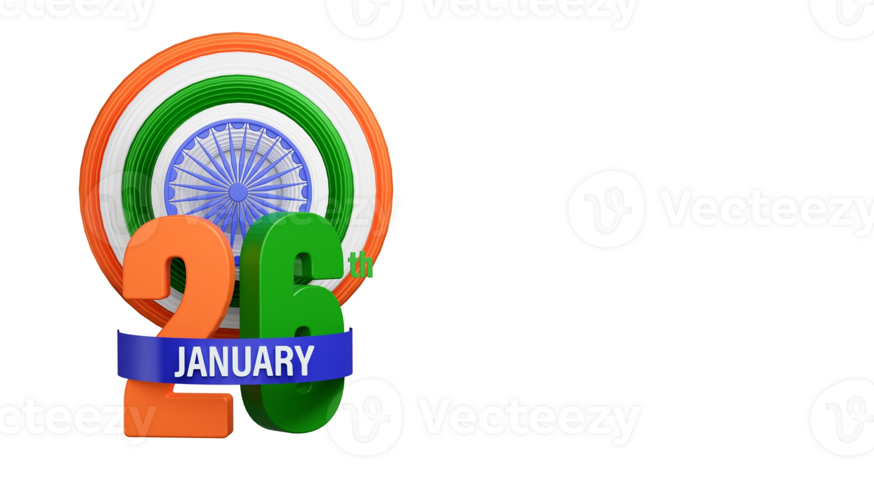 3D Render 26th January Text With India Flag Color Ashoka Wheel Element. png