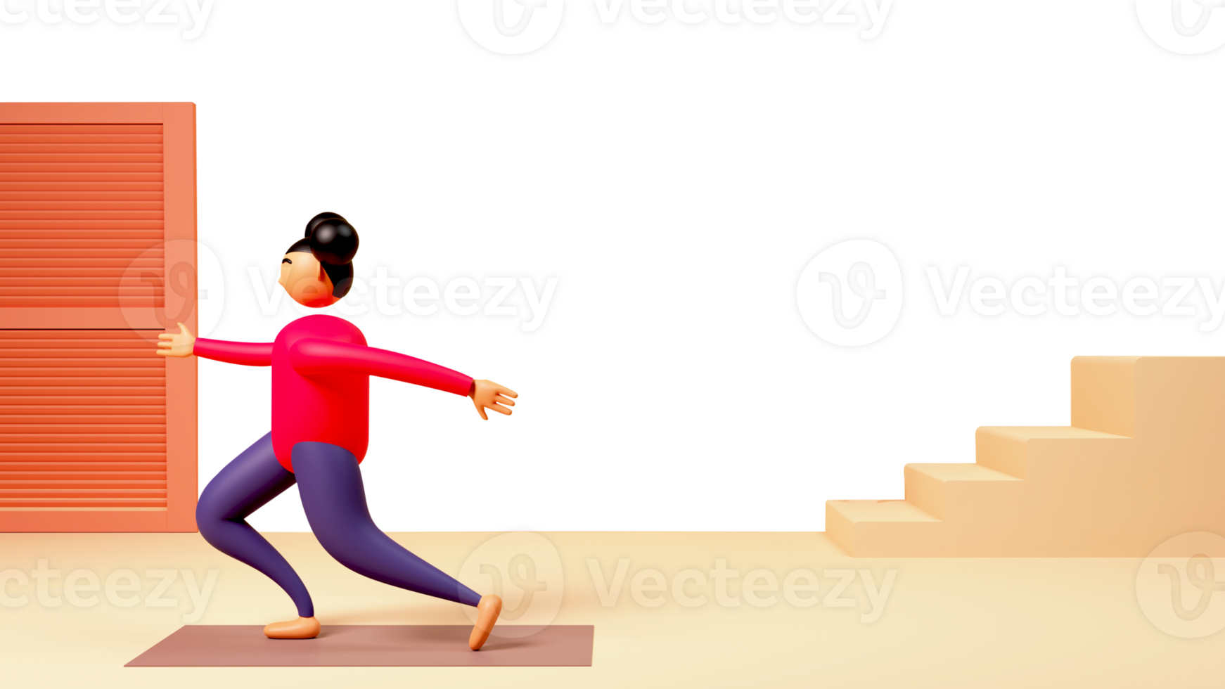 3D Rendering Young Woman Practicing Yoga Pose At Home Illustration. png