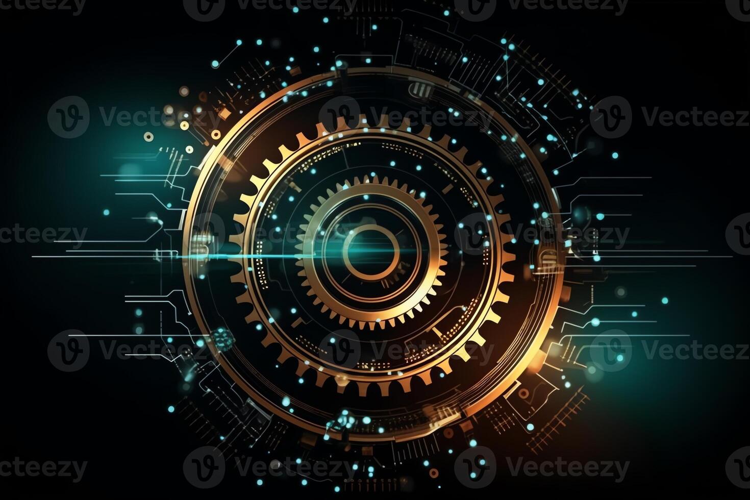 Gear wheel on the circuit board illustration hitech engineering and digital engineer concept web template business tech business team. photo