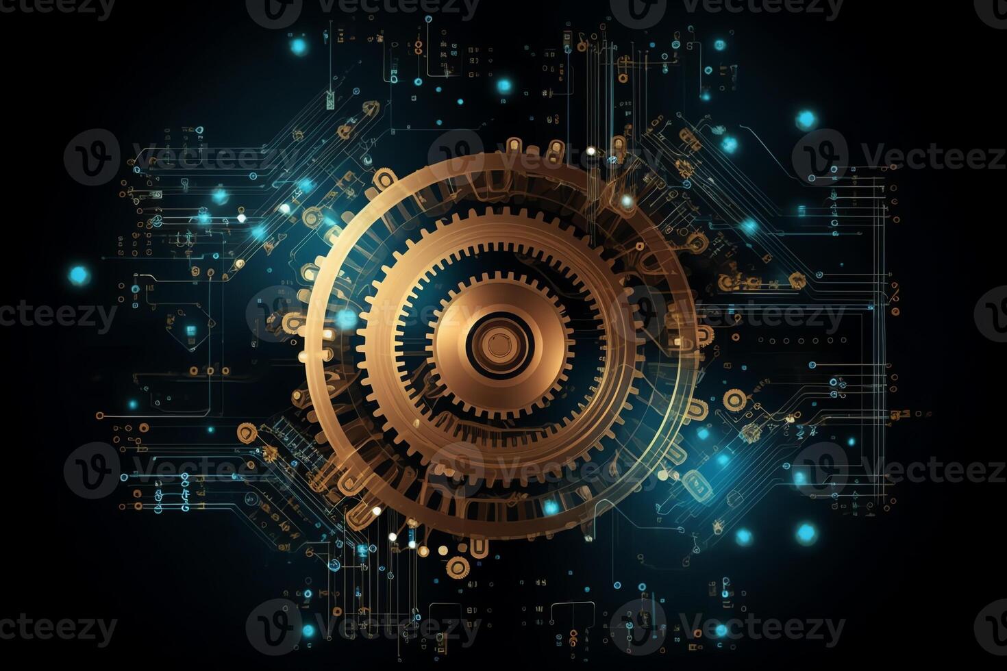 Gear wheel on circuit board illustration hitech engineering digital engineer concept web template business tech business team. photo