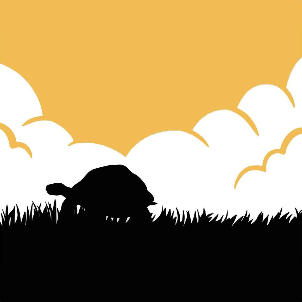 tortuga grande Tortuga animal vector silueta aislado en noche naranja cielo y césped antecedentes. zoo salvaje vida temática dibujo. sencillo plano Arte estilizado ilustración en cuadrado modelo.