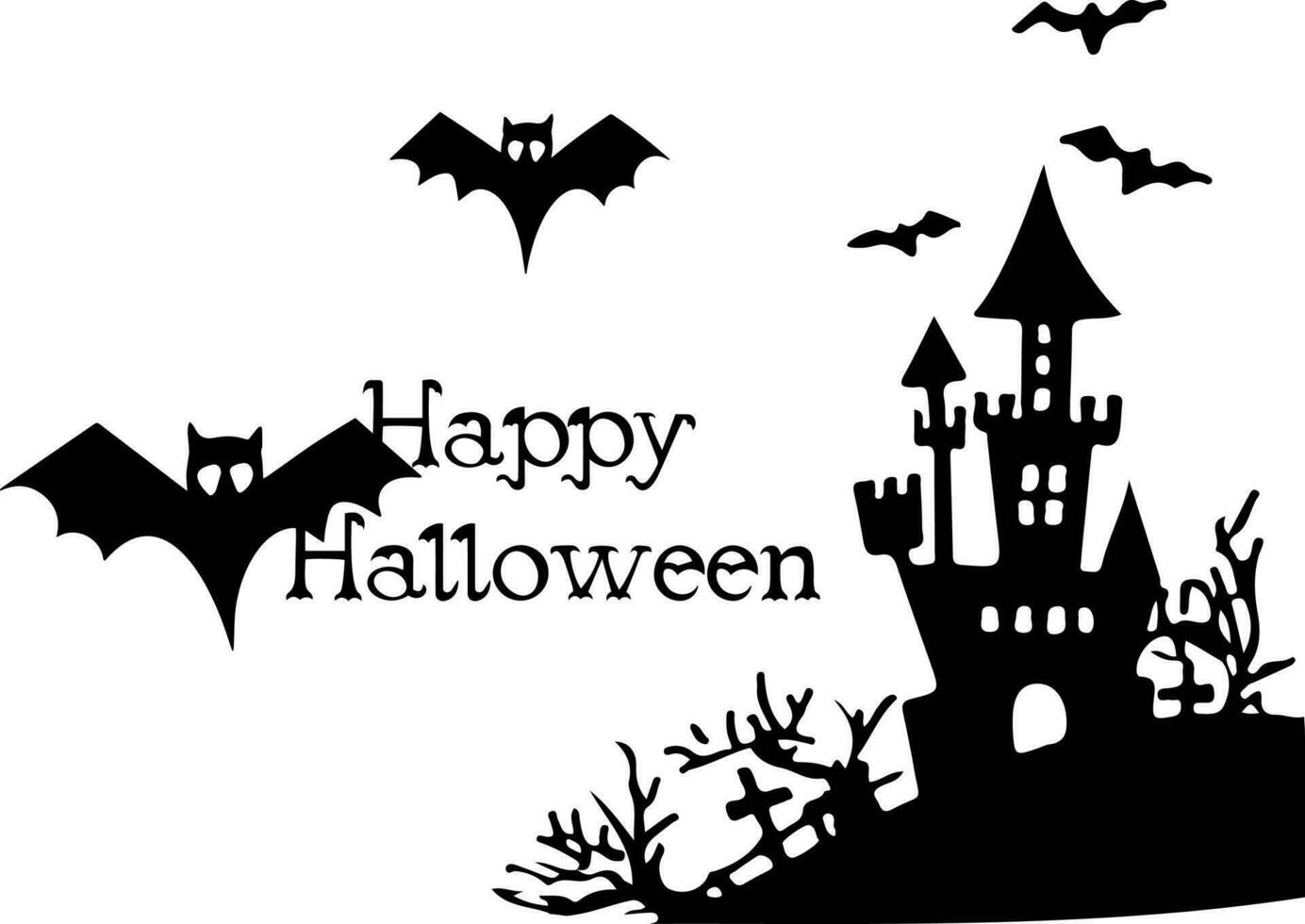 Halloween black and white background with scary castle, Happy Halloween set, Halloween scary house set vector