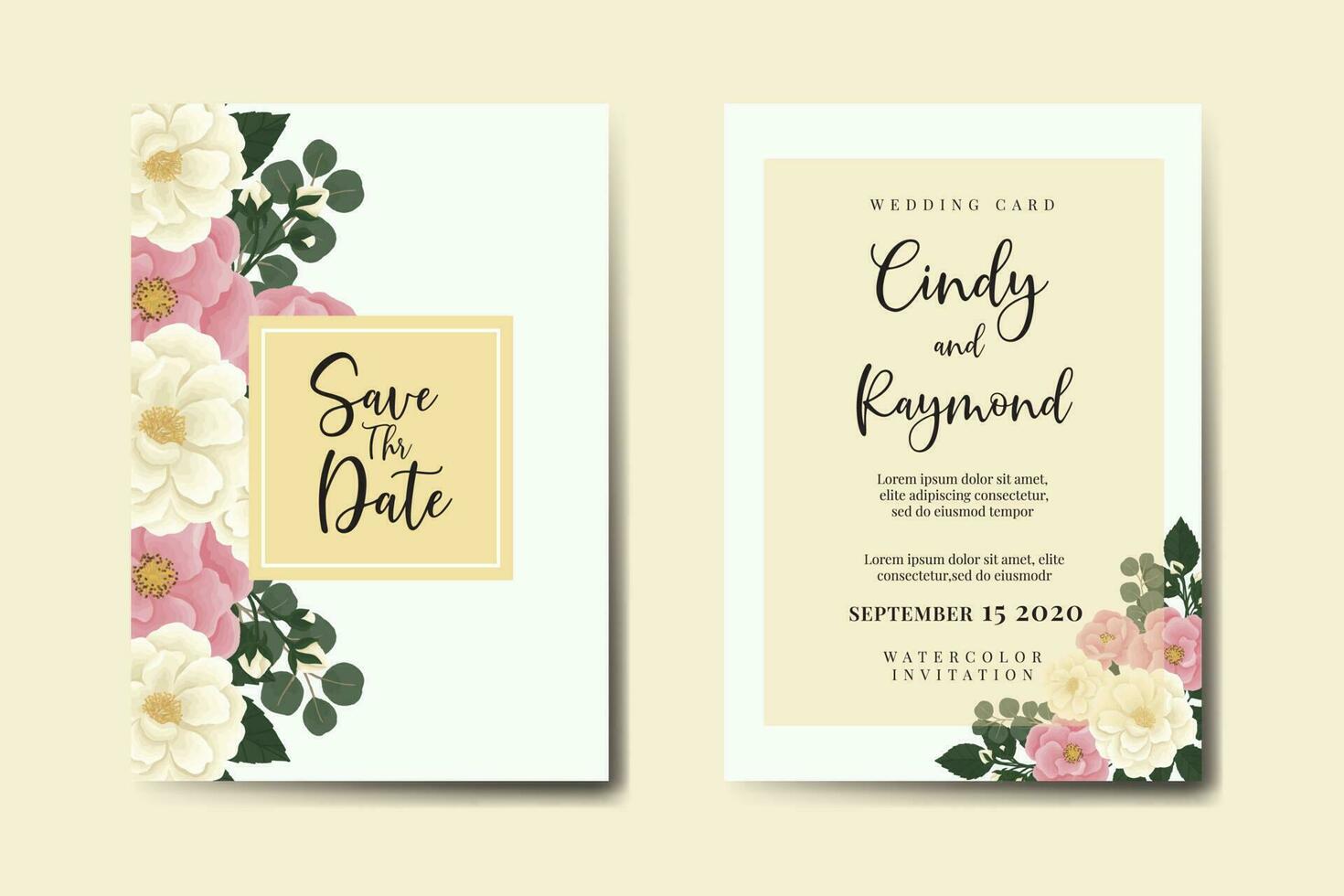 Wedding invitation frame set, floral watercolor Digital hand drawn Mini Rose Flower design Invitation Card Template vector