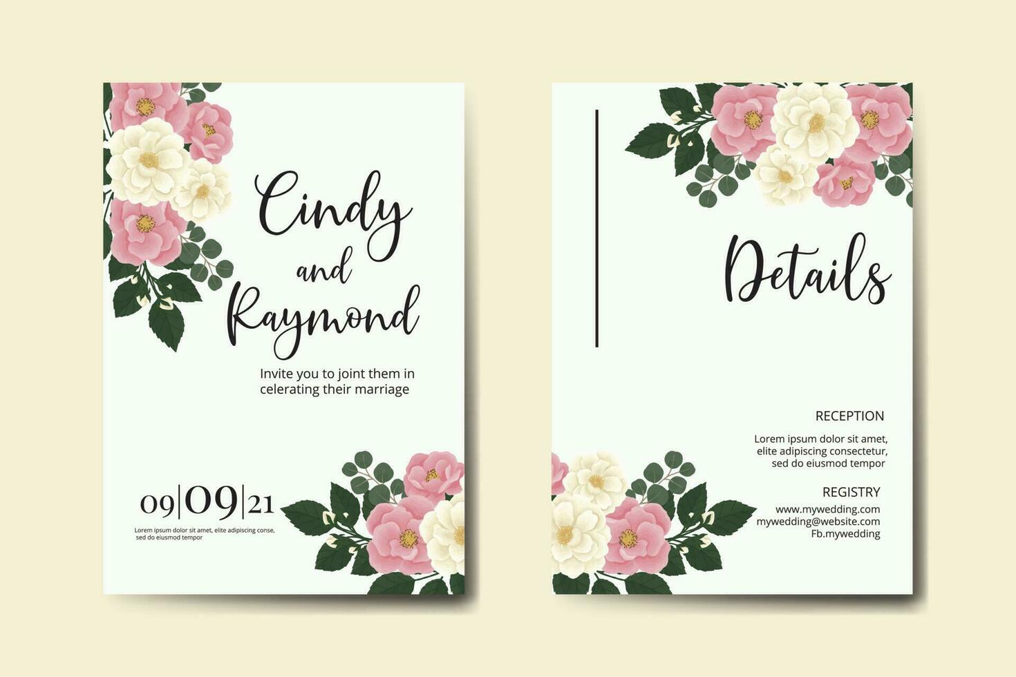 Wedding invitation frame set, floral watercolor Digital hand drawn Mini Rose Flower design Invitation Card Template vector