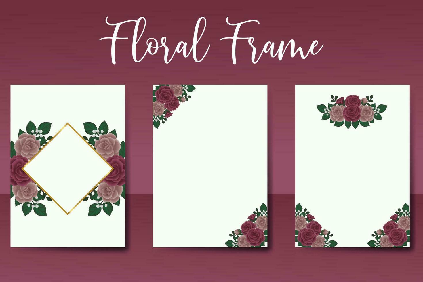 Wedding invitation frame set, floral watercolor Digital hand drawn Maroon Rose Flower design Invitation Card Template vector